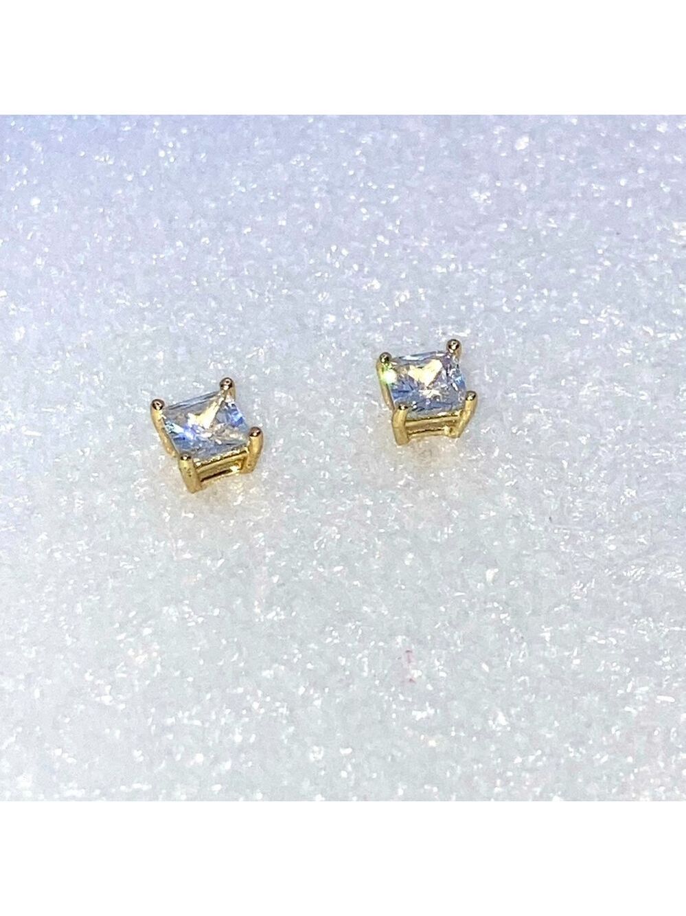 Sterling Silver Yellow Gold Plated Square Cz Stud Earrings / 5mm - Picture 2 of 5